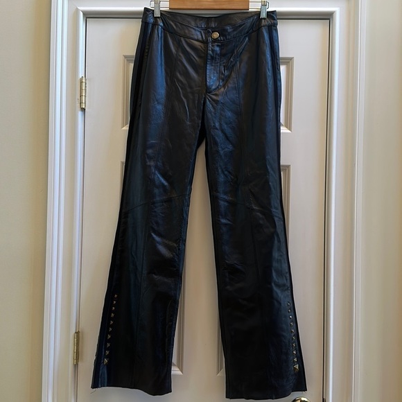 Pamela McCoy Black Genuine Leather Studded Pants 8 - Picture 1 of 12